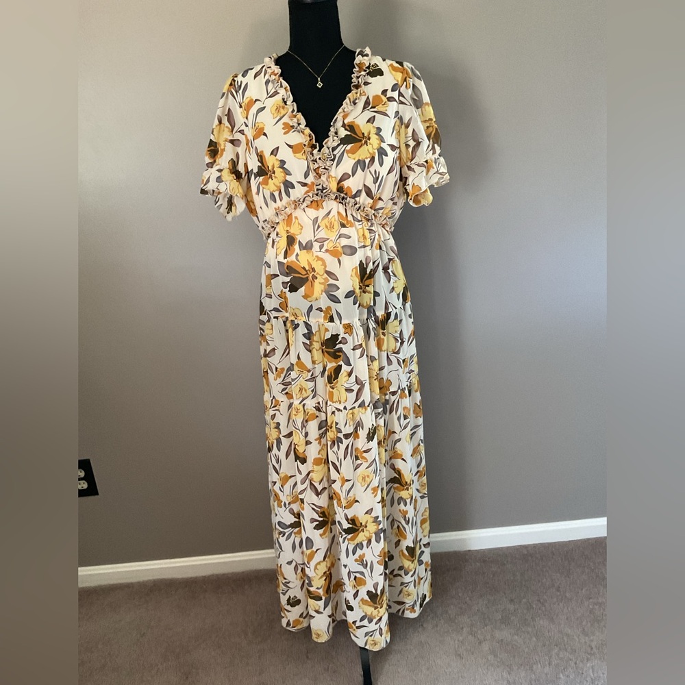 Amazon Floral Cream and Yellow Maxi Dress